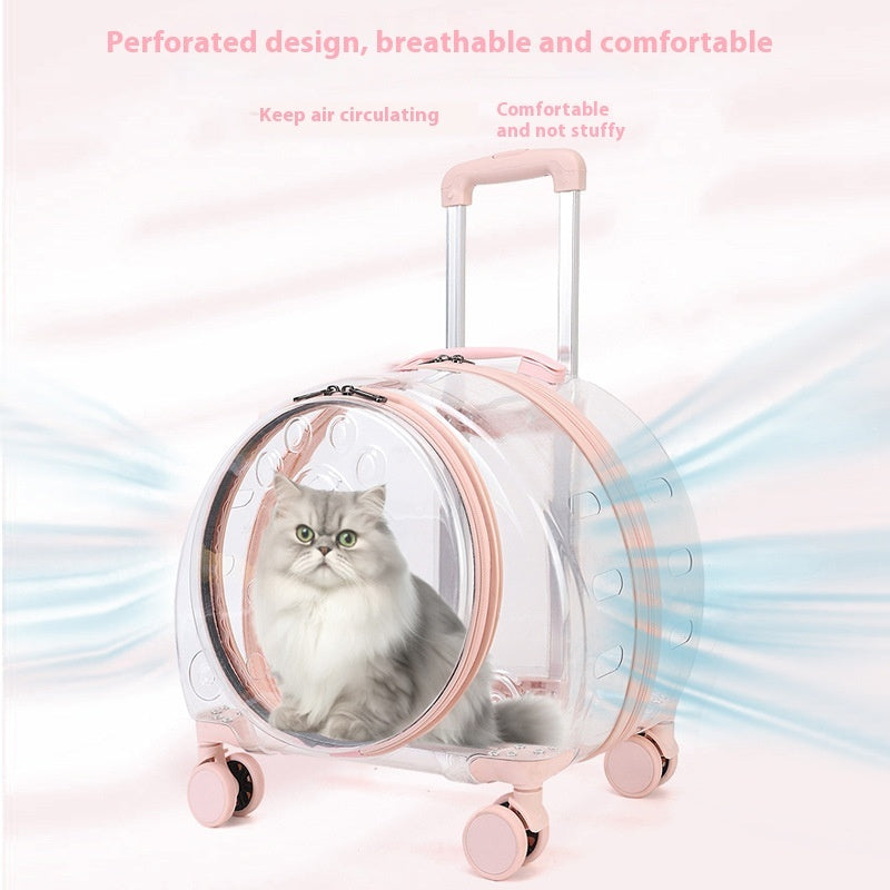 KFX-3098941 Transparent Pet Trolley Bag with Large Capacity and Universal Wheels