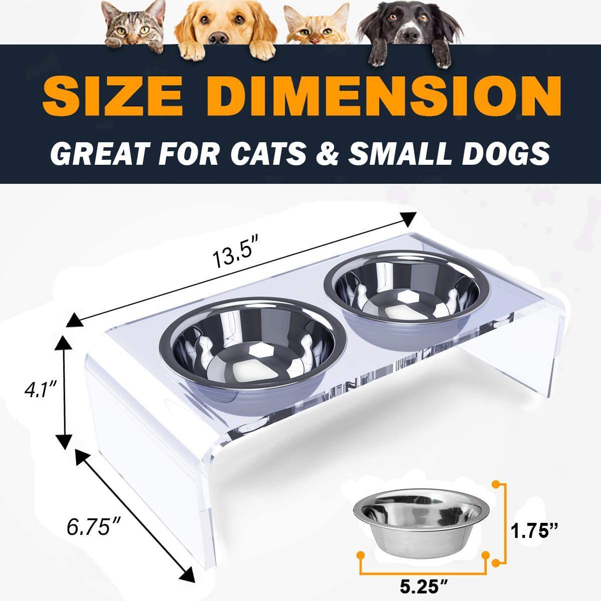KFX-3100861 Acrylic Pet Feeder for Dogs and Cats - Environmentally Friendly Clear Feeding Rack