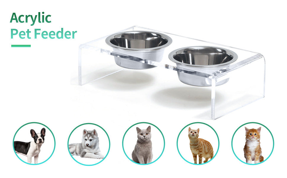 KFX-3100861 Acrylic Pet Feeder for Dogs and Cats - Environmentally Friendly Clear Feeding Rack