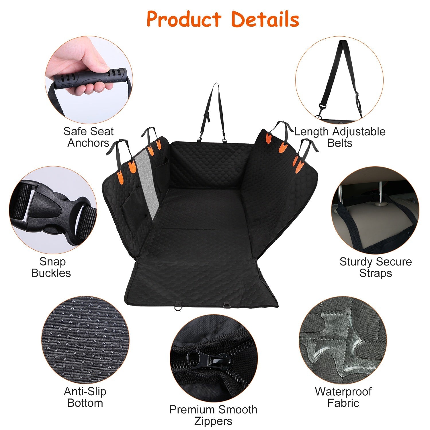 KFX-3101501 Dog Car Back Seat Cover with Zipper Mesh Window, Waterproof 600D Oxford Cloth, Anti-Slip Seat Protector with Storage Bags for Cars, SUVs, and Trucks