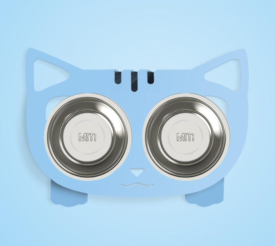 KFX-3102653 Anti-Falling Inclined Feeding Bowl for Cats and Dogs - Stainless Steel, Durable Design, Available in Black, White, Pink, Blue