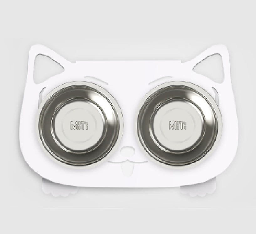 KFX-3102653 Anti-Falling Inclined Feeding Bowl for Cats and Dogs - Stainless Steel, Durable Design, Available in Black, White, Pink, Blue