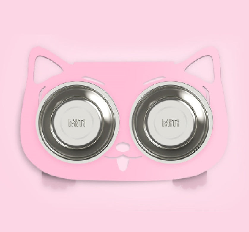 KFX-3102653 Anti-Falling Inclined Feeding Bowl for Cats and Dogs - Stainless Steel, Durable Design, Available in Black, White, Pink, Blue