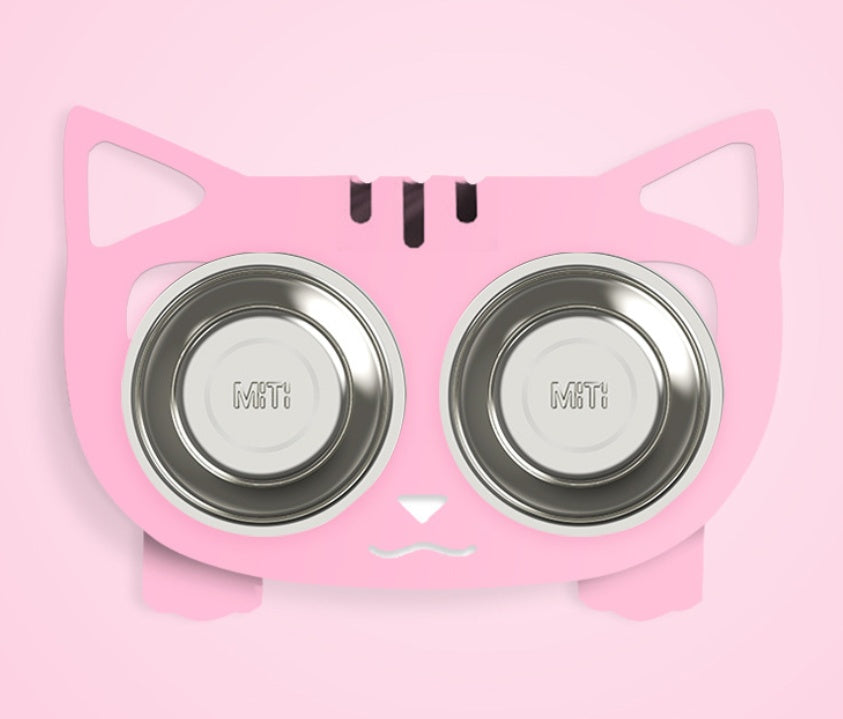 KFX-3102653 Anti-Falling Inclined Feeding Bowl for Cats and Dogs - Stainless Steel, Durable Design, Available in Black, White, Pink, Blue