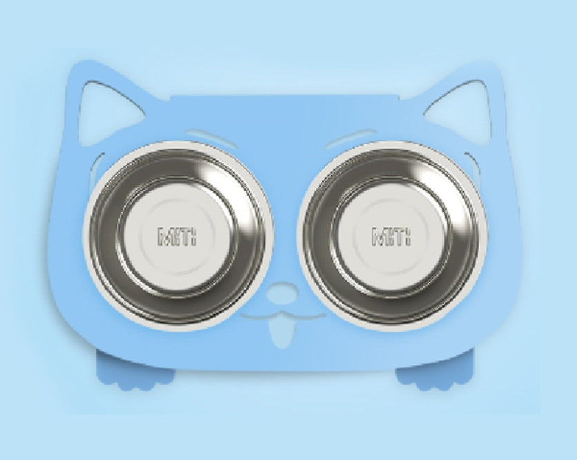 KFX-3102653 Anti-Falling Inclined Feeding Bowl for Cats and Dogs - Stainless Steel, Durable Design, Available in Black, White, Pink, Blue