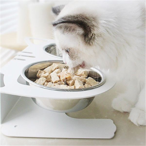 KFX-3102653 Anti-Falling Inclined Feeding Bowl for Cats and Dogs - Stainless Steel, Durable Design, Available in Black, White, Pink, Blue