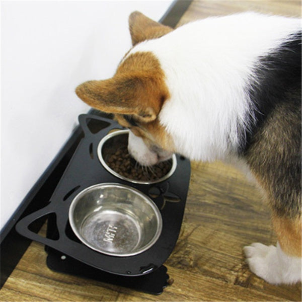 KFX-3102653 Anti-Falling Inclined Feeding Bowl for Cats and Dogs - Stainless Steel, Durable Design, Available in Black, White, Pink, Blue