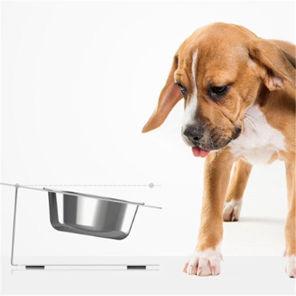 KFX-3102653 Anti-Falling Inclined Feeding Bowl for Cats and Dogs - Stainless Steel, Durable Design, Available in Black, White, Pink, Blue