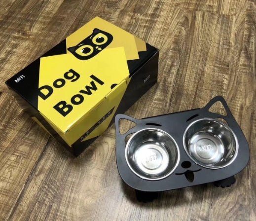 KFX-3102653 Anti-Falling Inclined Feeding Bowl for Cats and Dogs - Stainless Steel, Durable Design, Available in Black, White, Pink, Blue