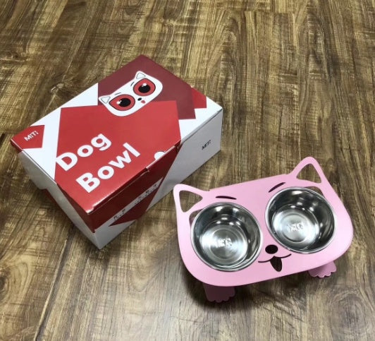 KFX-3102653 Anti-Falling Inclined Feeding Bowl for Cats and Dogs - Stainless Steel, Durable Design, Available in Black, White, Pink, Blue