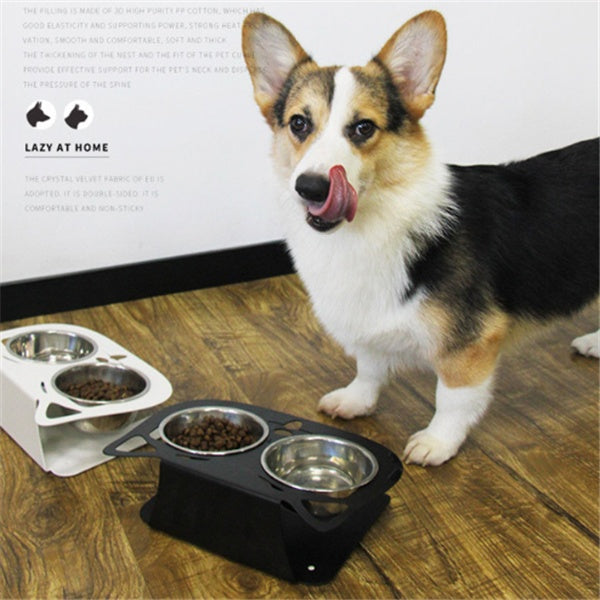 KFX-3102653 Anti-Falling Inclined Feeding Bowl for Cats and Dogs - Stainless Steel, Durable Design, Available in Black, White, Pink, Blue