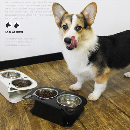 KFX-3102653 Anti-Falling Inclined Feeding Bowl for Cats and Dogs - Stainless Steel, Durable Design, Available in Black, White, Pink, Blue