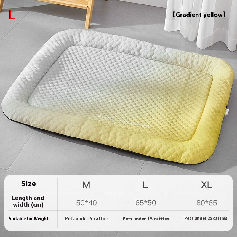 KFX-3104317 Cooling Ice Silk Pet Mat - Gradient Colors in Yellow, Black, Blue - Sizes M, L, XL