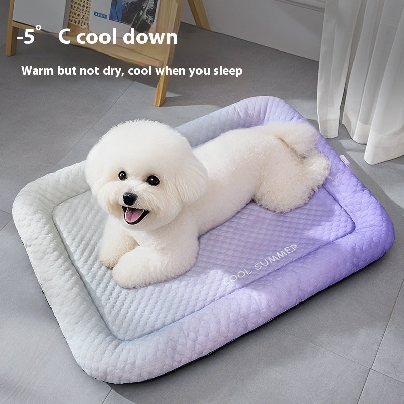 KFX-3104317 Cooling Ice Silk Pet Mat - Gradient Colors in Yellow, Black, Blue - Sizes M, L, XL