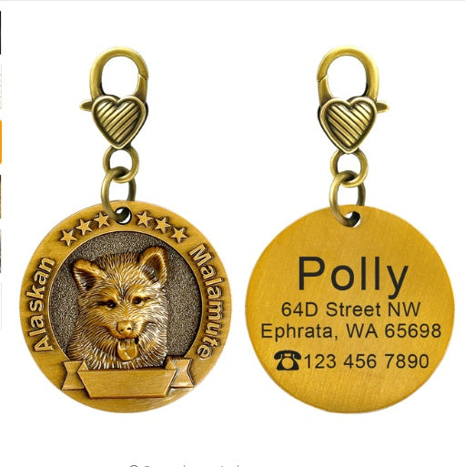 KFX-3105085 Custom Bronze Dog ID Tag with Anti-Lost Features for Medium-Sized Pets