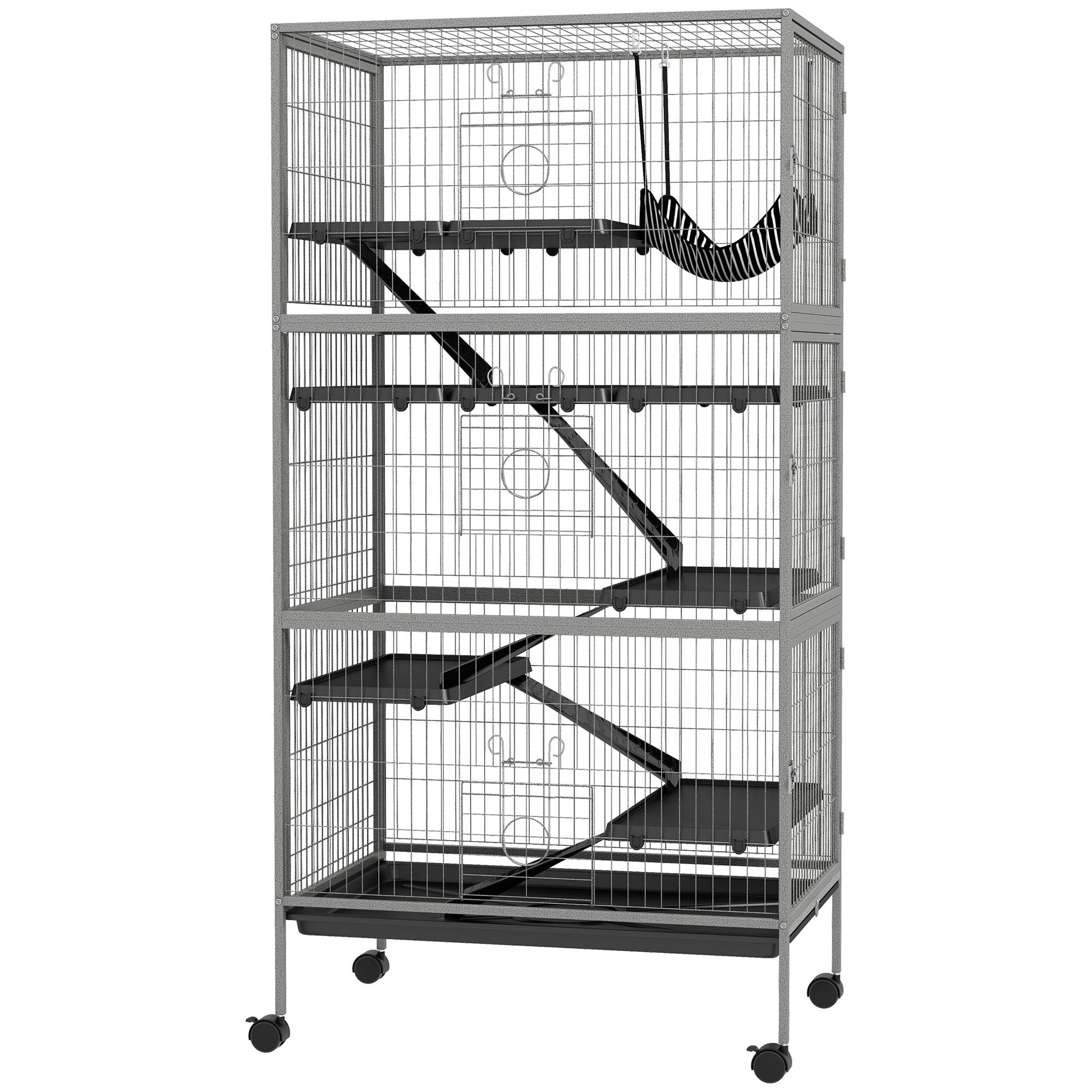 KFX-3106109 Rolling Small Animal Cage with 6 Doors, Hammock, Removable Tray for Ferrets, Chinchillas, and Other Pets