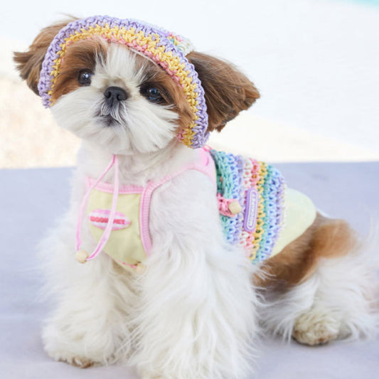KFX-3107005 Summer Woven Sun Hat for Small Dogs - Casual Style for Yorkshire & Bichon