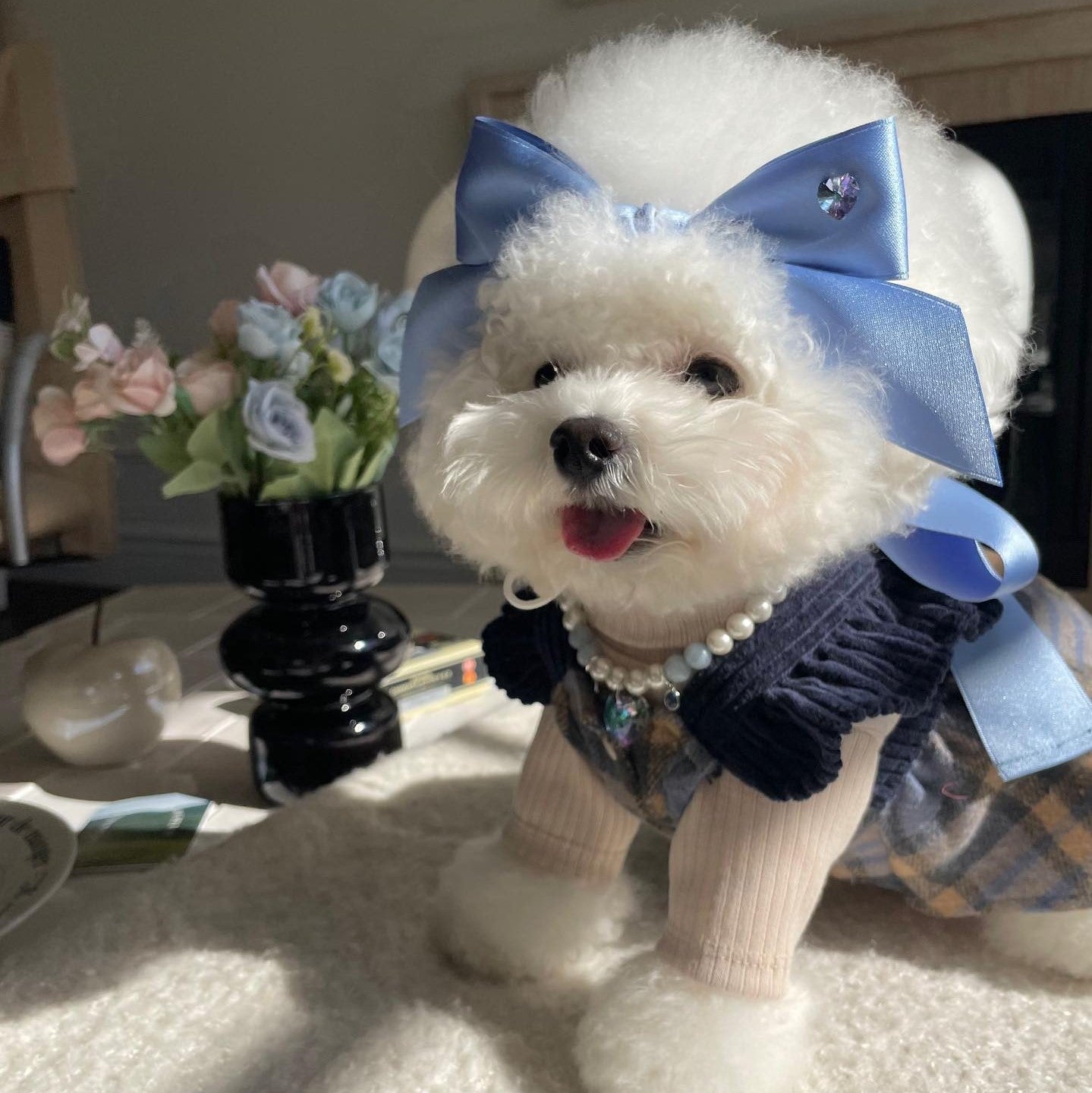 KFX-3107261 Princess Bow Tension Adjustment Pet Hair Band for Dogs - Available in Blue and Pink