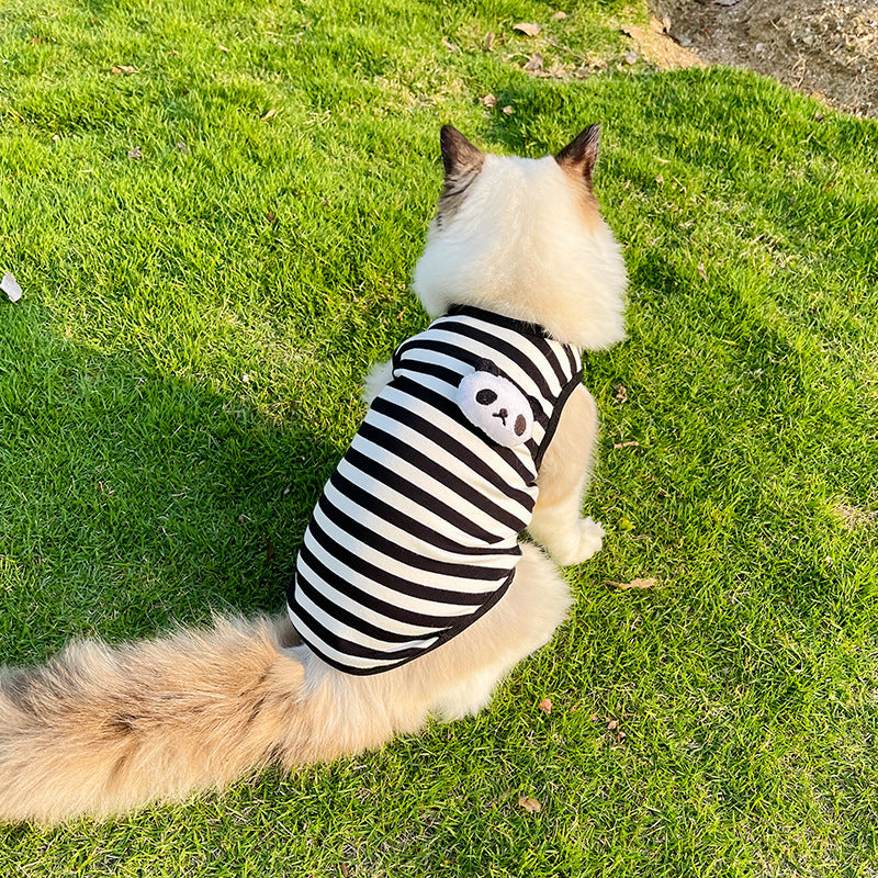 KFX-3108029 Striped Vest for Small Dogs - Black and White Panda or Light Green Frog Design