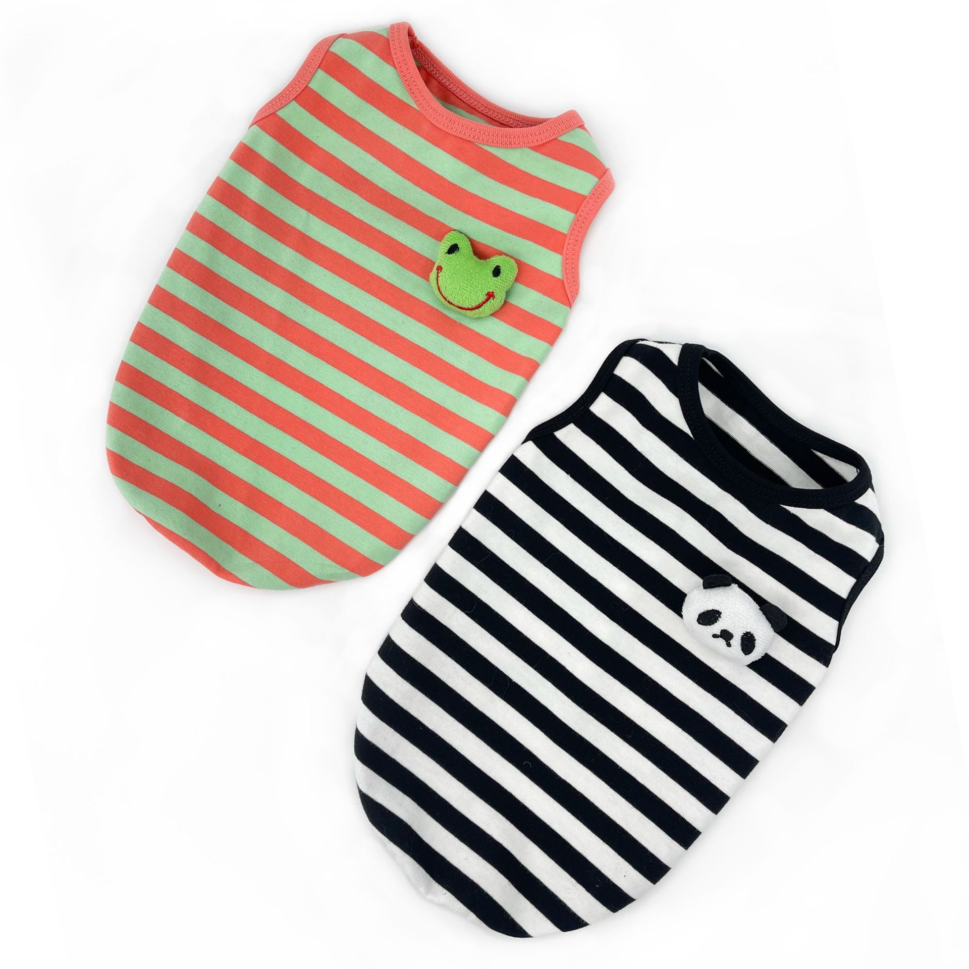 KFX-3108029 Striped Vest for Small Dogs - Black and White Panda or Light Green Frog Design