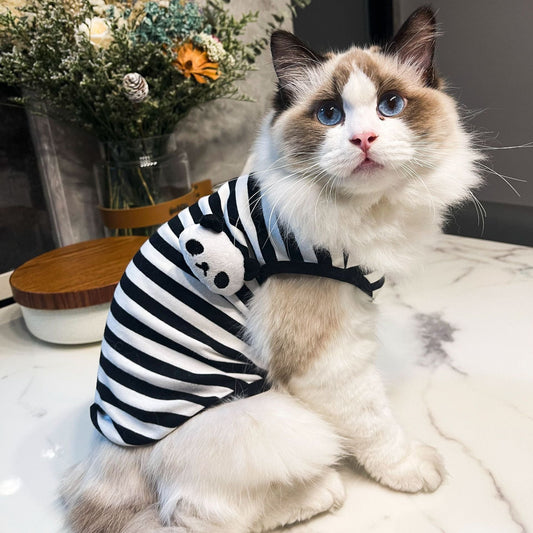 KFX-3108029 Striped Vest for Small Dogs - Black and White Panda or Light Green Frog Design