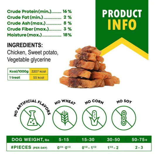 KFX-3108285 Sweet Potato & Chicken Dog Chew Treats - Grain-Free, Organic, Dried Snacks for Small & Large Dogs