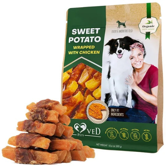 KFX-3108285 Sweet Potato & Chicken Dog Chew Treats - Grain-Free, Organic, Dried Snacks for Small & Large Dogs