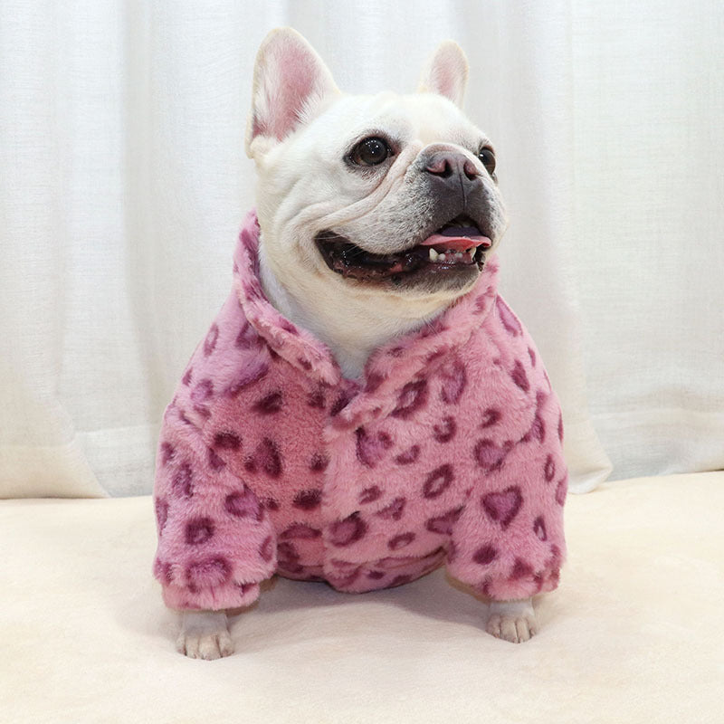 KFX-3108797 Cozy Pink Leopard Print Coat for Pets - Warm Polyester Fabric, Sizes M to XXL