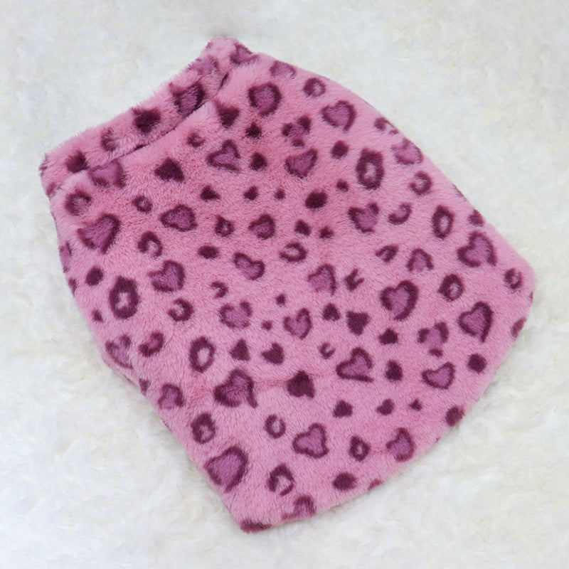 KFX-3108797 Cozy Pink Leopard Print Coat for Pets - Warm Polyester Fabric, Sizes M to XXL