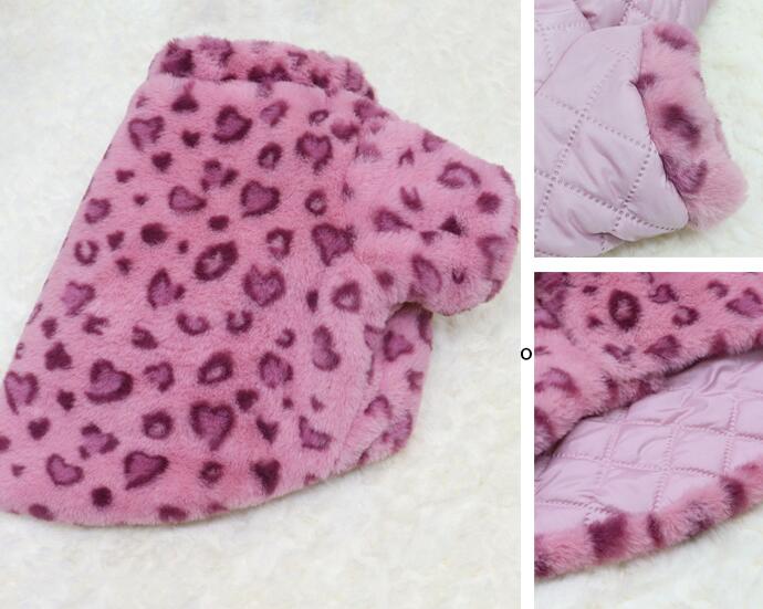 KFX-3108797 Cozy Pink Leopard Print Coat for Pets - Warm Polyester Fabric, Sizes M to XXL
