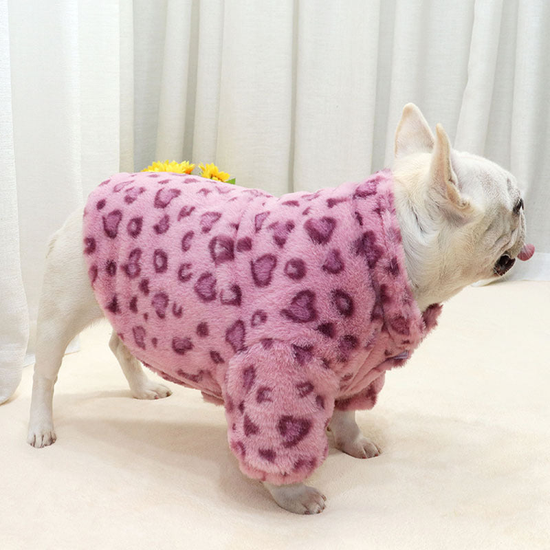 KFX-3108797 Cozy Pink Leopard Print Coat for Pets - Warm Polyester Fabric, Sizes M to XXL