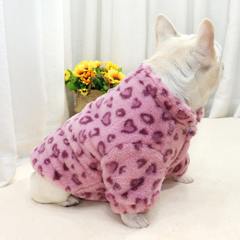 KFX-3108797 Cozy Pink Leopard Print Coat for Pets - Warm Polyester Fabric, Sizes M to XXL
