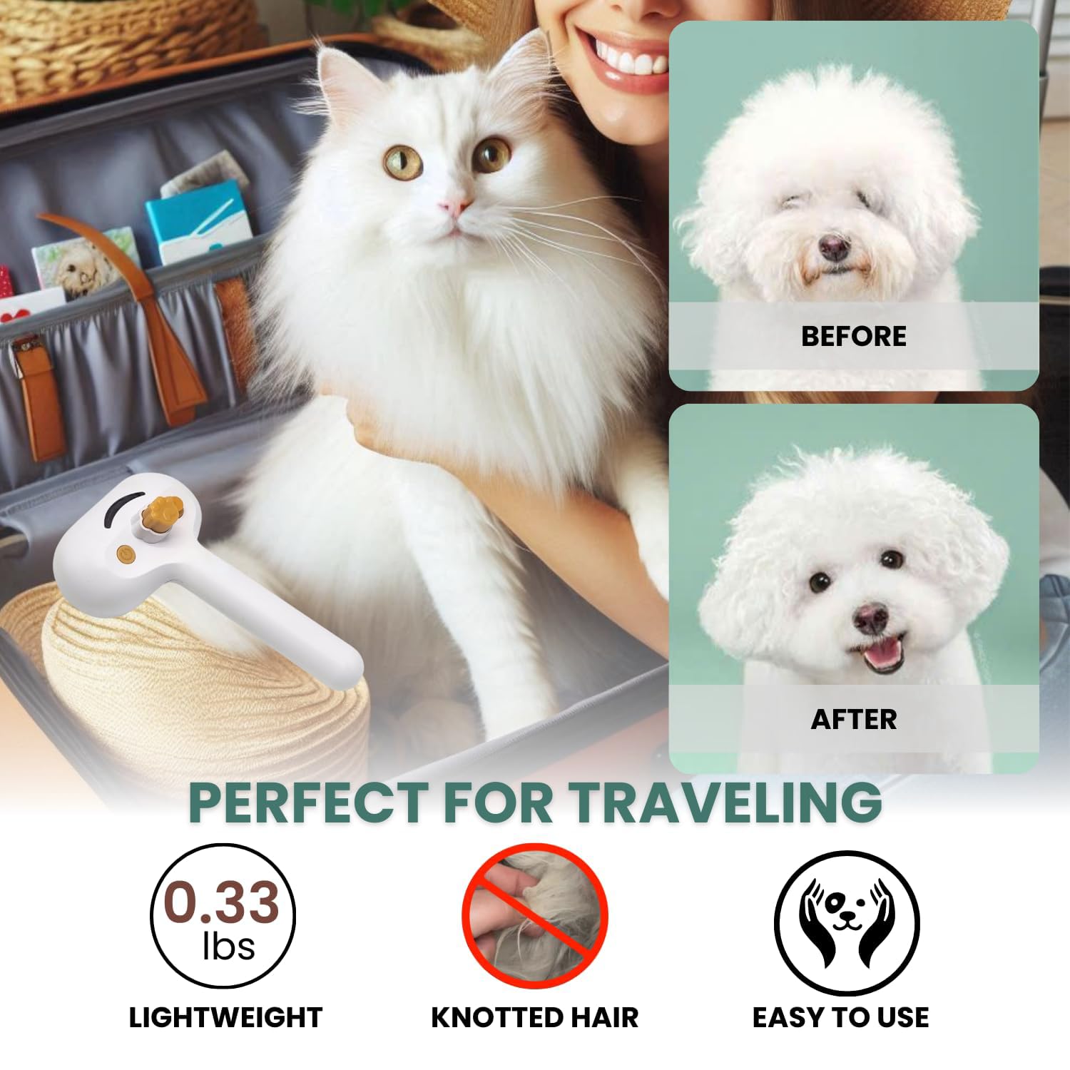 KFX-3109693 Water Brush for Dogs and Cats with Steam Massage and Self-Cleaning Slicker Brush for Shedding