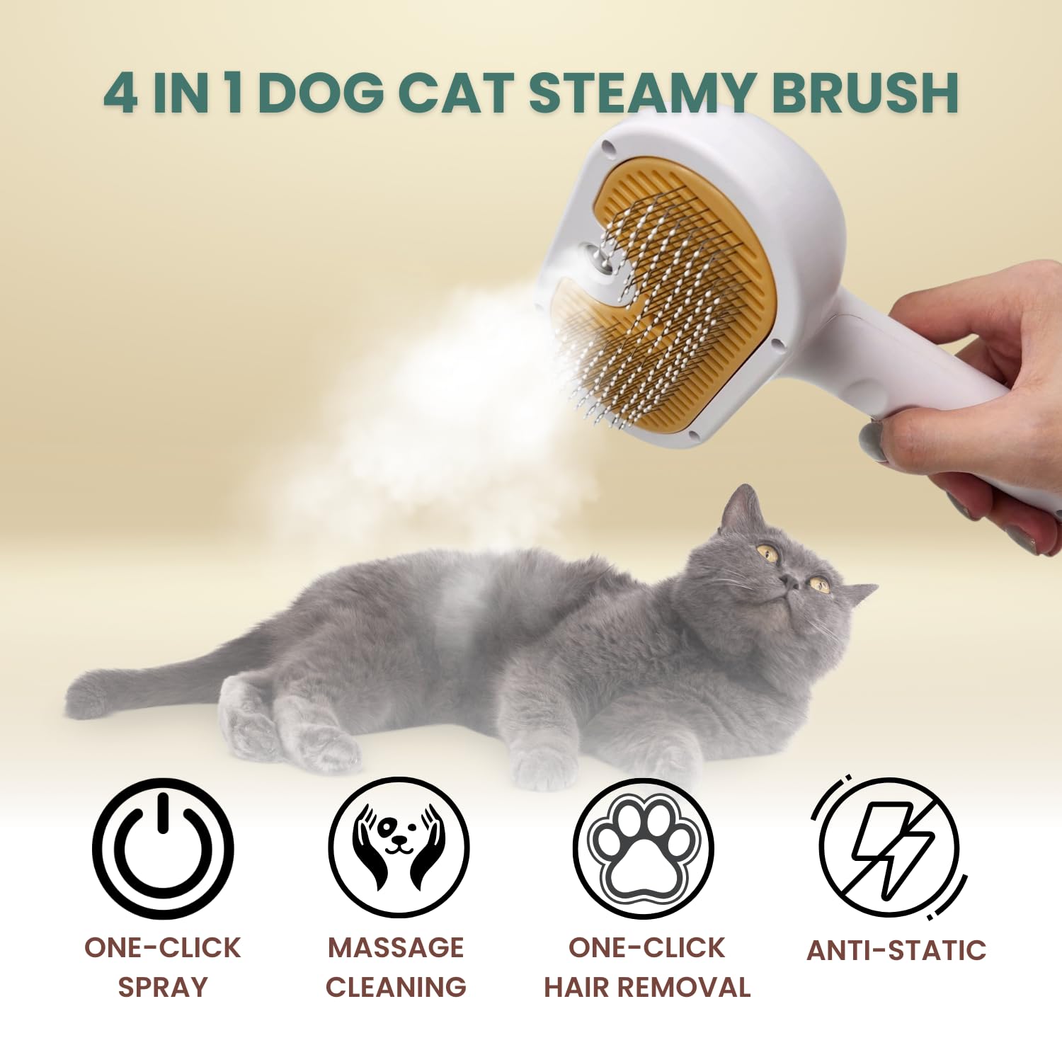 KFX-3109693 Water Brush for Dogs and Cats with Steam Massage and Self-Cleaning Slicker Brush for Shedding