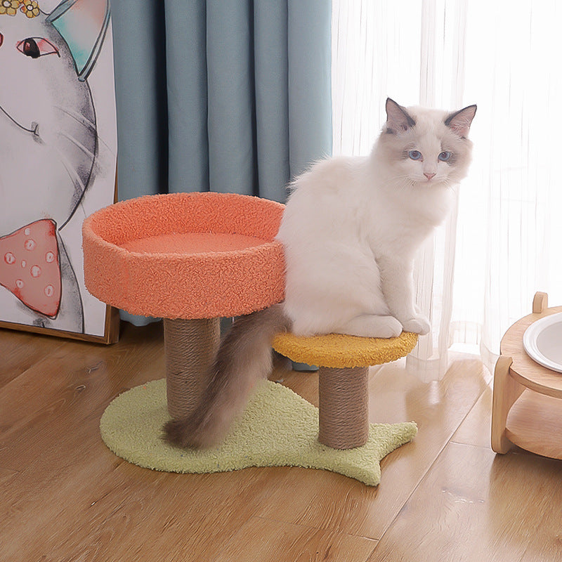 KFX-3111485 Double Layer Plush Cat Climbing Frame with Nest and Solid Wood Toy