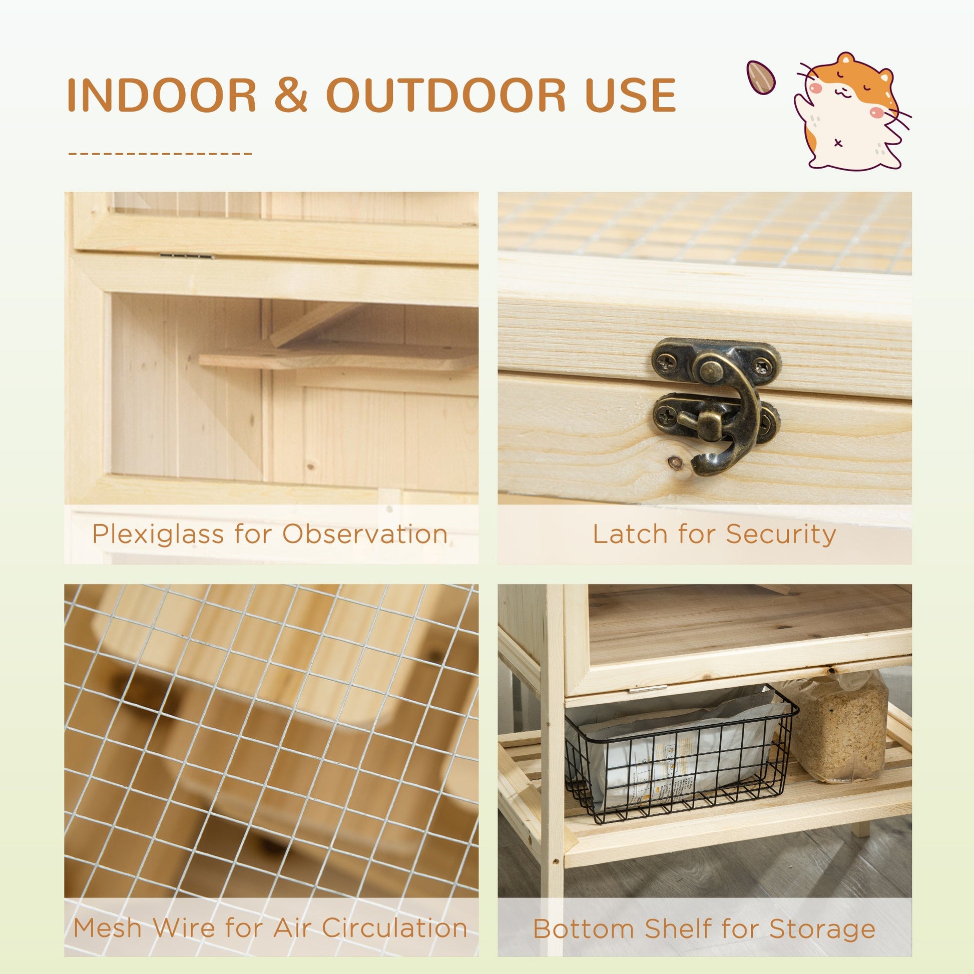 KFX-3111869 5-Tier Wooden Hamster Cage with Openable Top and Storage Shelf for Small Pets