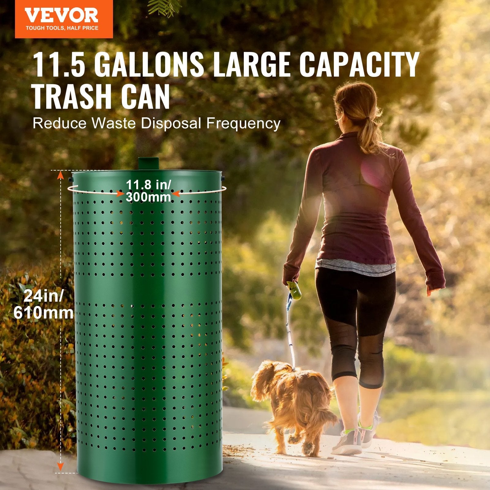 KFX-3119421 Weather-Resistant 11.5-Gallon Dog Waste Bin with Lid and 50 Bags for Easy Cleanup