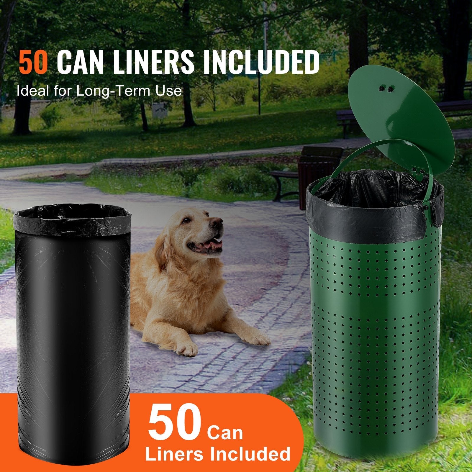 KFX-3119421 Weather-Resistant 11.5-Gallon Dog Waste Bin with Lid and 50 Bags for Easy Cleanup