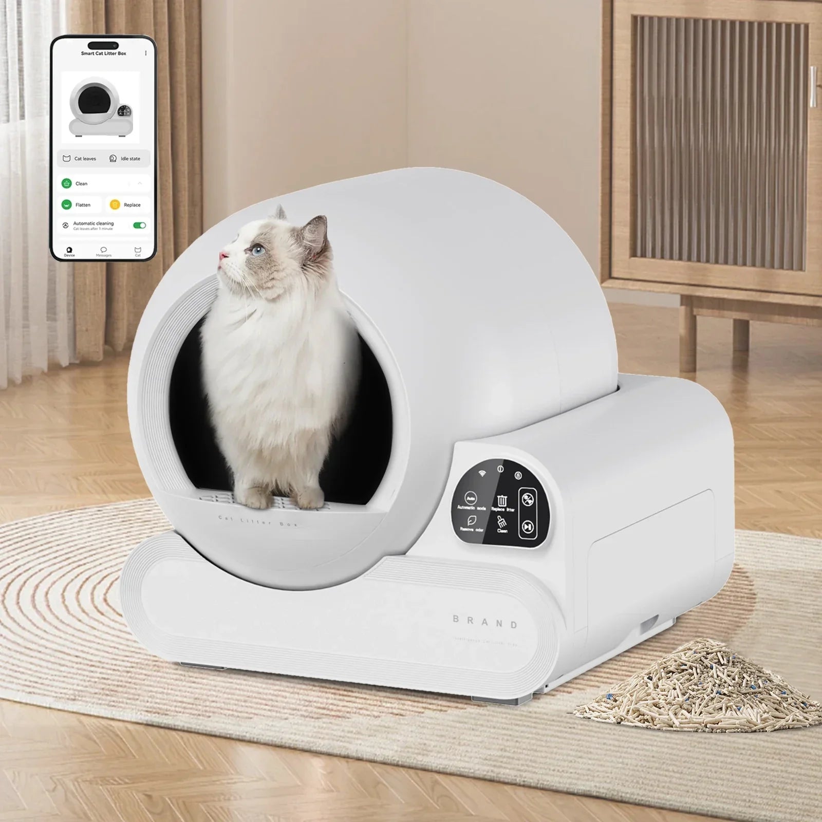 KFX-311955 Automatic Self-Cleaning Cat Litter Box with APP Control and Infrared Sensor - 70L Capacity