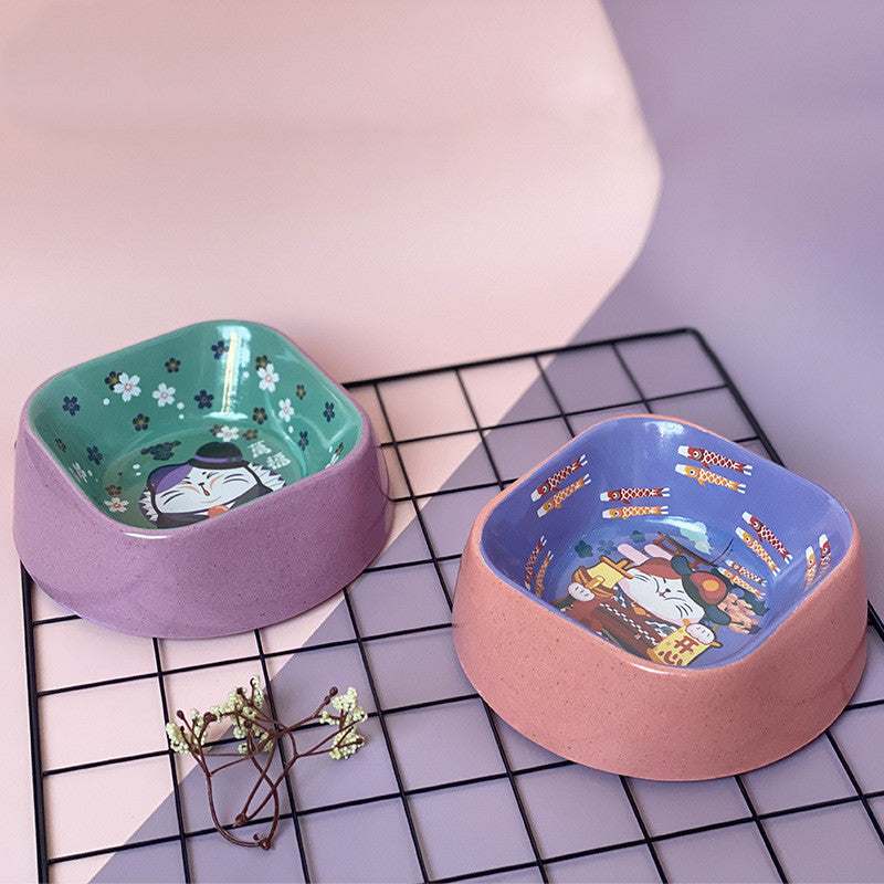 KFX-3119933 Bamboo Fiber Anti-Overturning Pet Bowl in Multiple Colors - 420ml Capacity