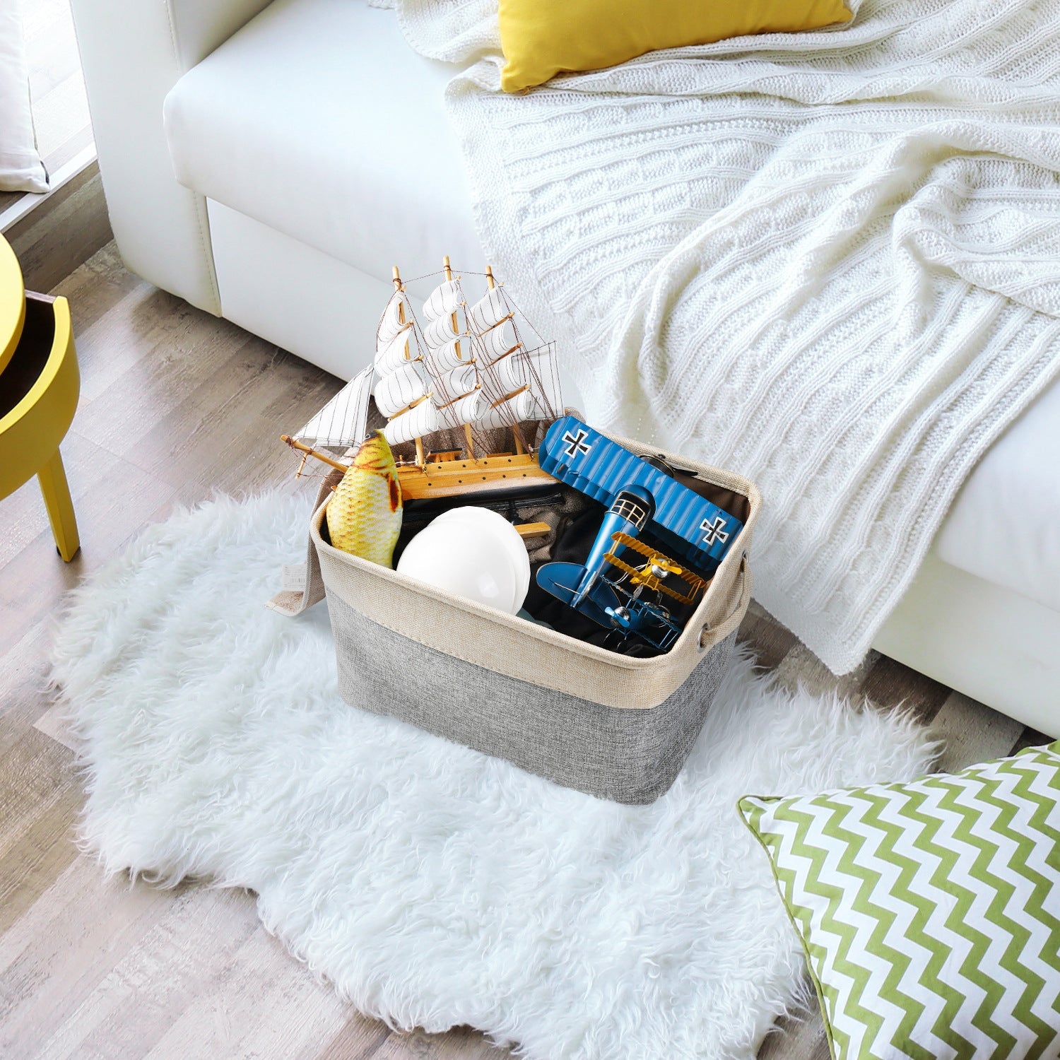 KFX-3120189 Foldable Cotton Linen Storage Basket for Clothes and Toys - Versatile Organizing Solution