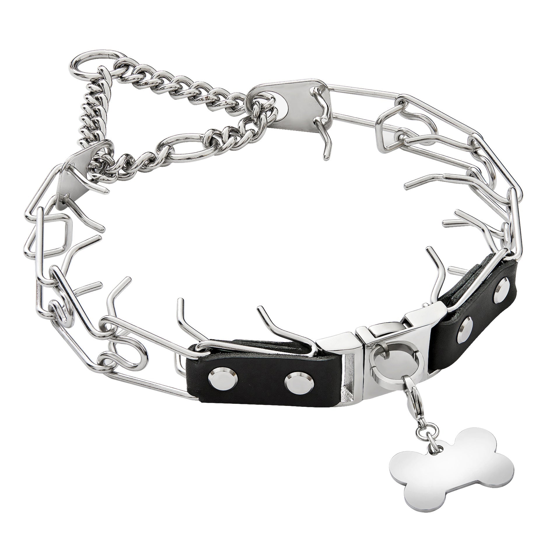 KFX-3121725 Stainless Steel Dog Stimulation Collar with Bone Tag Pendant - 24 Inch Length