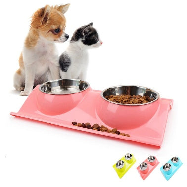 KFX-3123901 Detachable Stainless Steel and PP Resin Pet Food and Water Bowls - Available in Pink, Blue, and Yellow