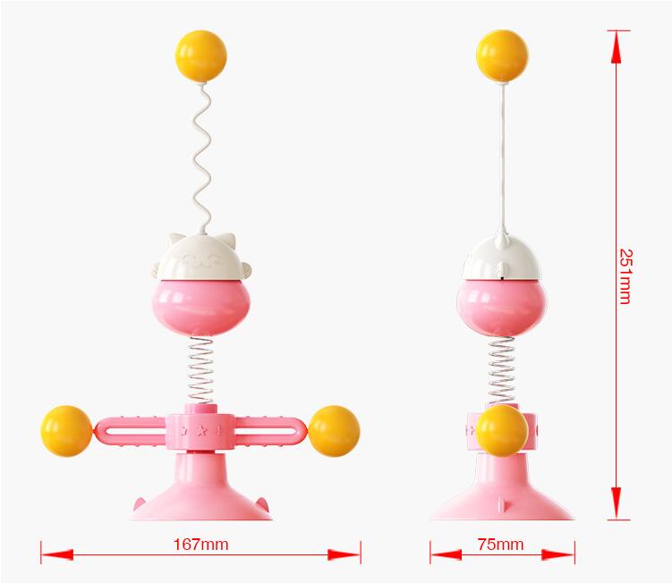 KFX-3124541 Interactive Cat Toy Spring Turntable Ball in Pink, Lake Blue, and Yellow