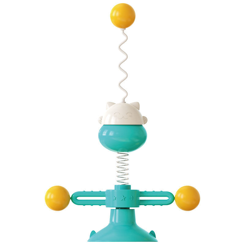 KFX-3124541 Interactive Cat Toy Spring Turntable Ball in Pink, Lake Blue, and Yellow