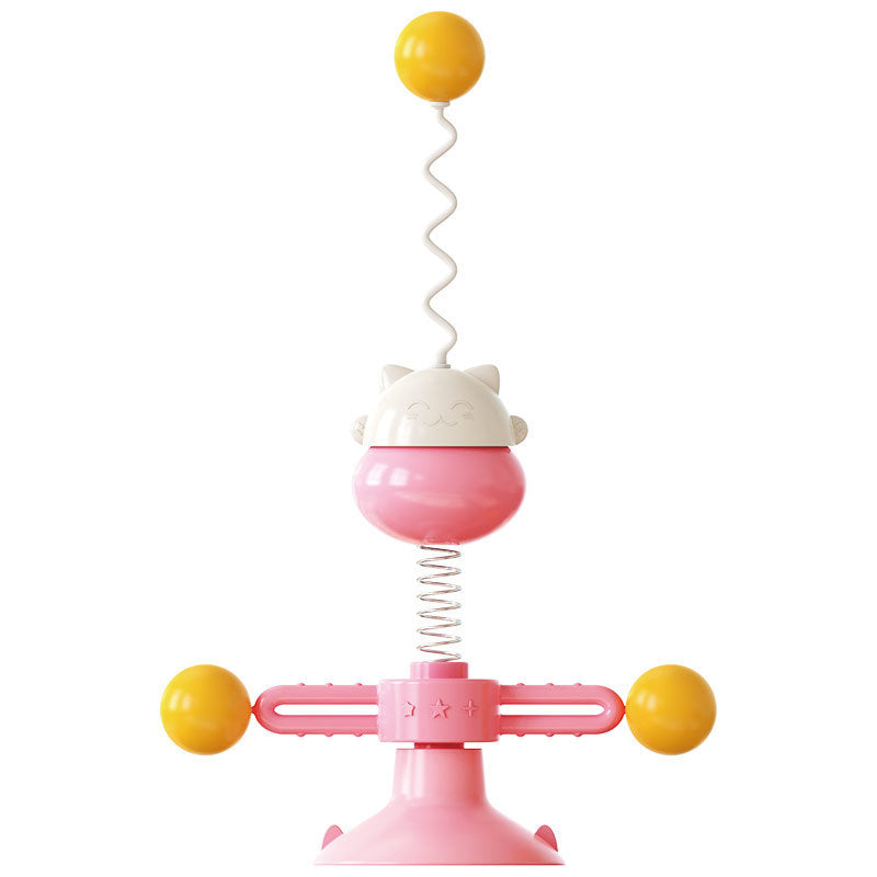 KFX-3124541 Interactive Cat Toy Spring Turntable Ball in Pink, Lake Blue, and Yellow