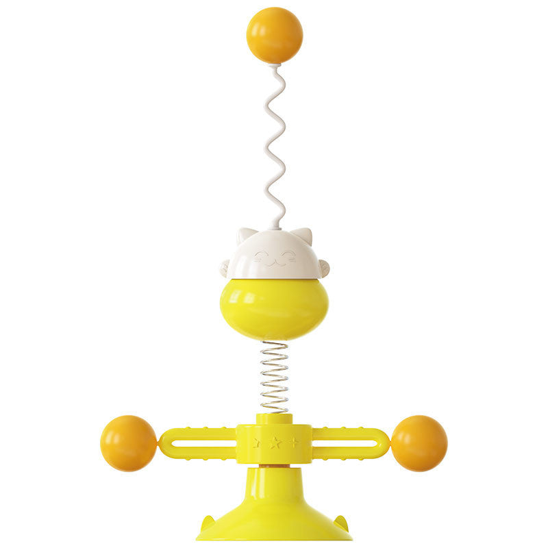 KFX-3124541 Interactive Cat Toy Spring Turntable Ball in Pink, Lake Blue, and Yellow