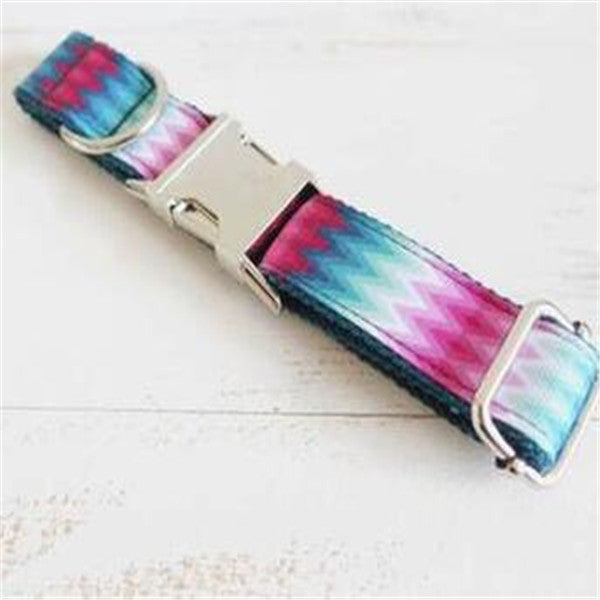 KFX-3125693 Patterned Dog Collar and Leash Set in Green Peacock - Adjustable Polyester Webbing for All Sizes
