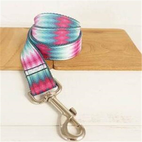 KFX-3125693 Patterned Dog Collar and Leash Set in Green Peacock - Adjustable Polyester Webbing for All Sizes