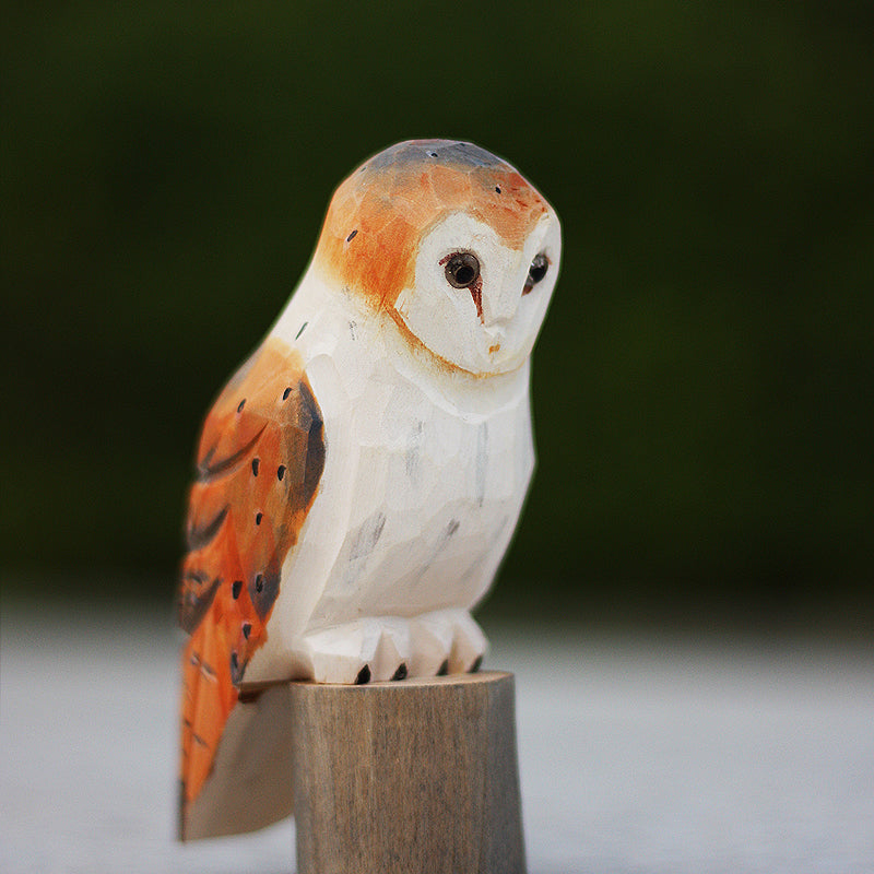 KFX-3126973 Artisan Round Carved Owl Wood Sculpture in Brown, Gray, or Barn Owl Designs